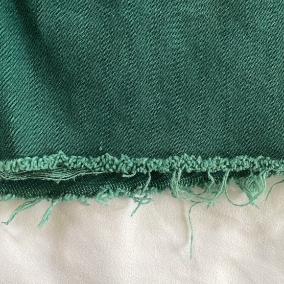 We The Free Raw Hem Denim Zip Front Mini Skirt Green Size 26 - Picture 7 of 8